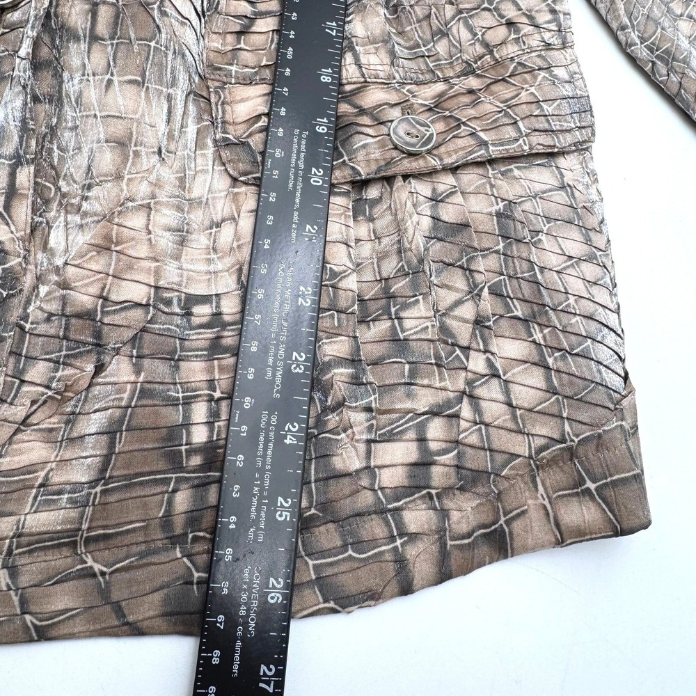 CHICO'S‎ 3 Women's XL Large Metallic Silver Taupe Crocodile Print Pleated Jacket - Picture 5 of 6